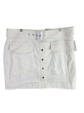 Womens Nine West White Belted Mini Skirt Snap Buttons Pockets Rayon Blend XXL
